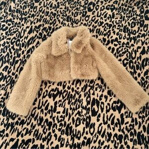 Windsor Faux Fur Cropped Jacket in Camel